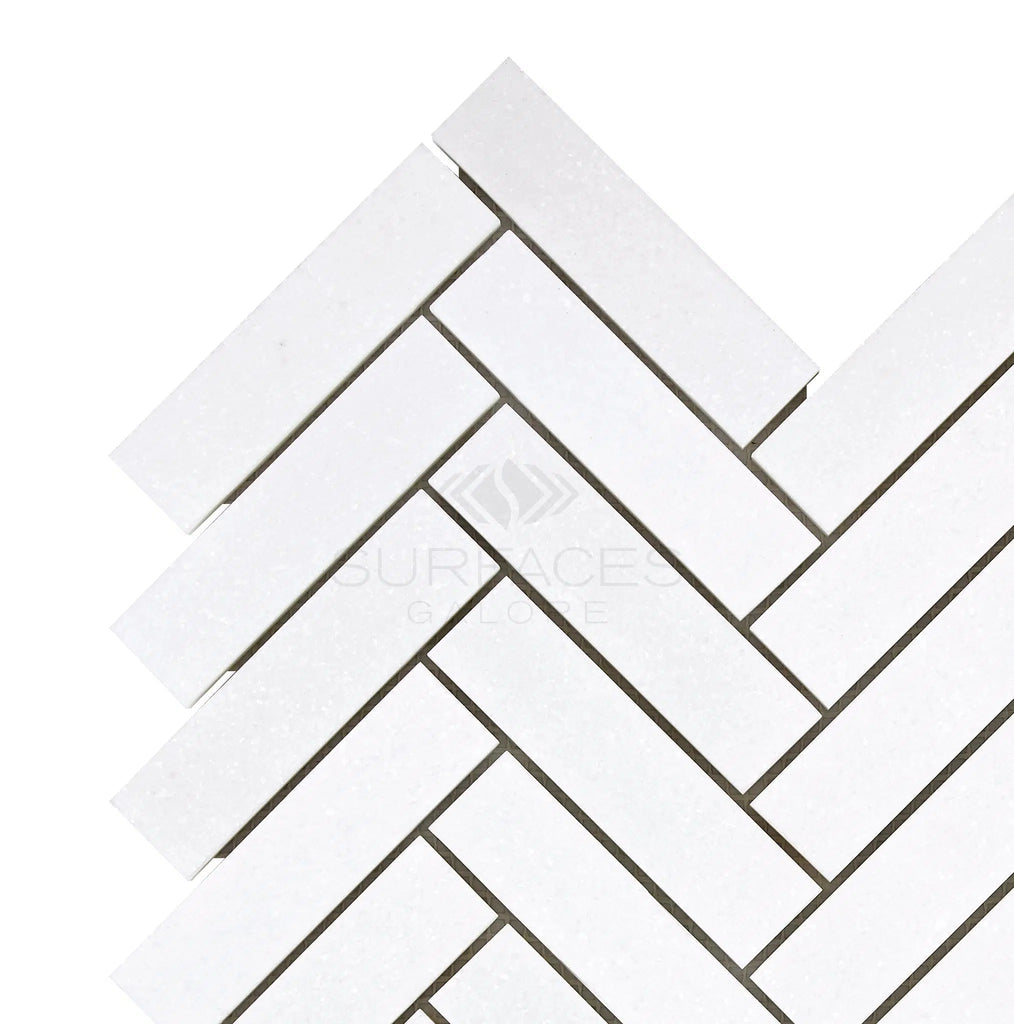 Thassos White 1X4 Herringbone Mosaic Marble Polished-Honed