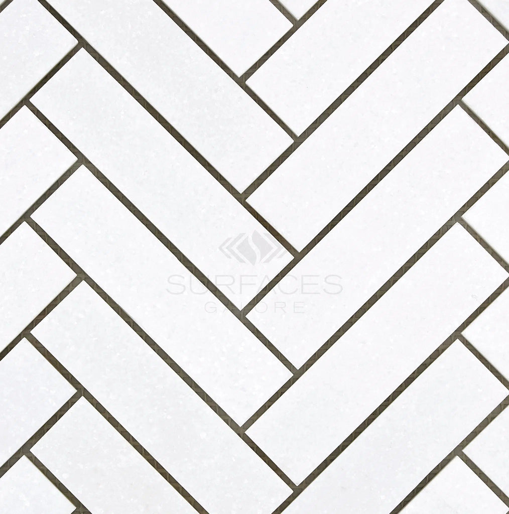 Thassos White 1X4 Herringbone Mosaic Marble Polished-Honed