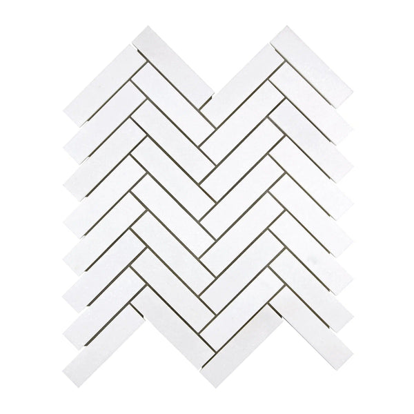 Thassos White 1X4 Herringbone Mosaic Marble Polished-Honed