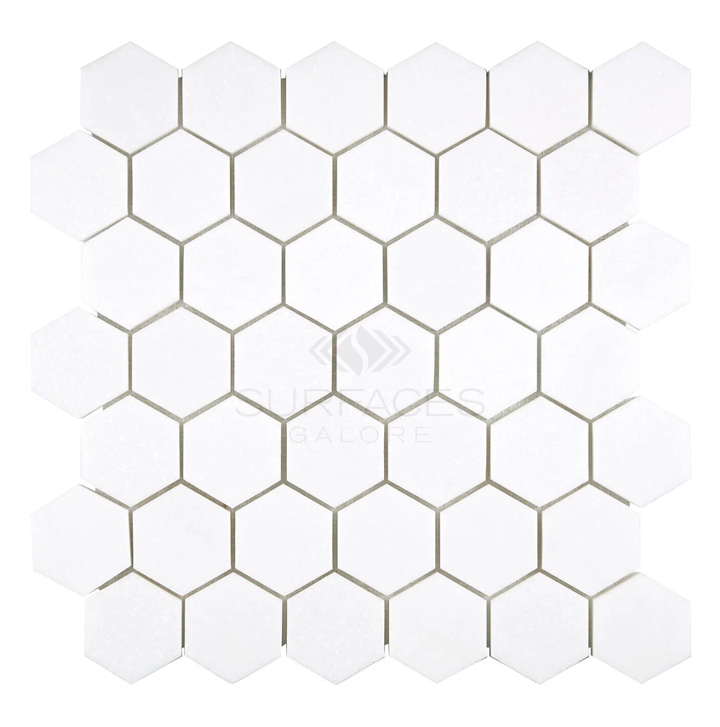 Thassos White 2" Hexagon Mosaic Marble Polished-Honed