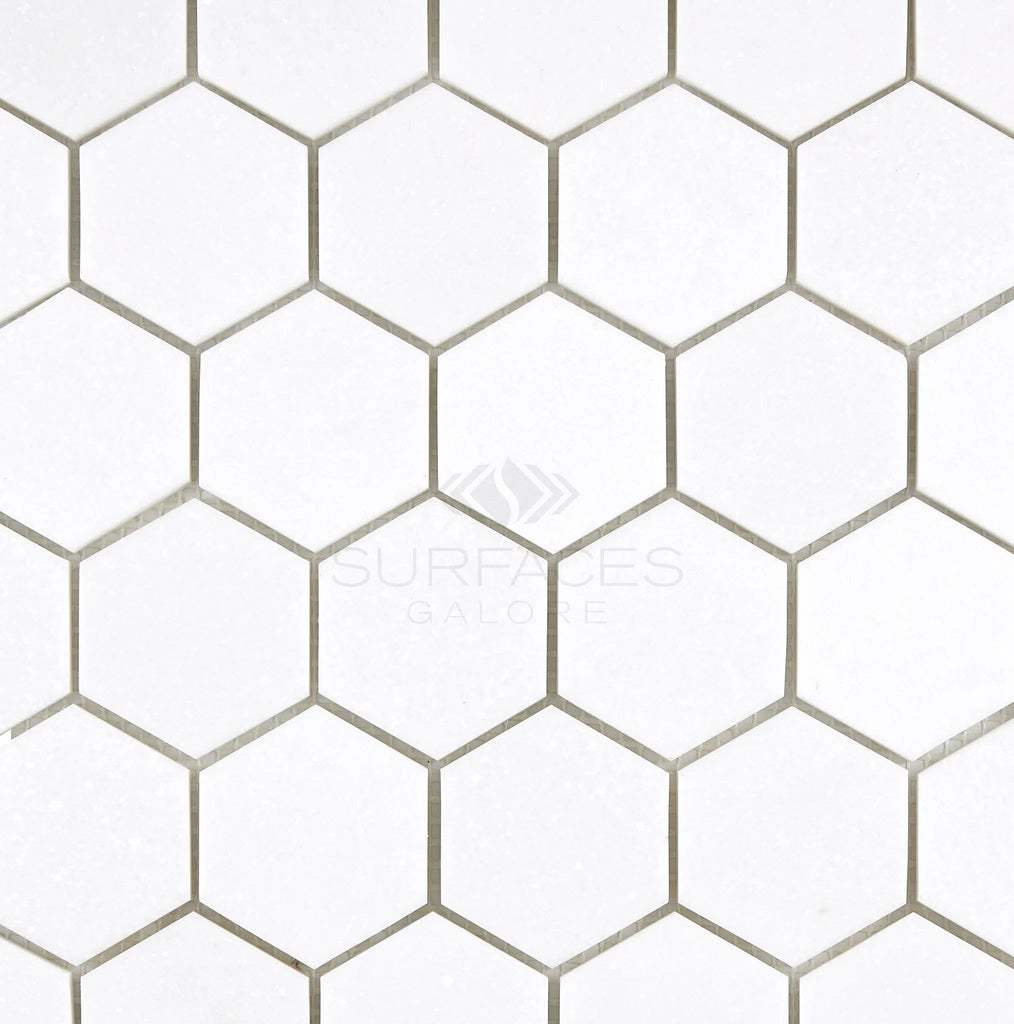 Thassos White 2" Hexagon Mosaic Marble Polished-Honed