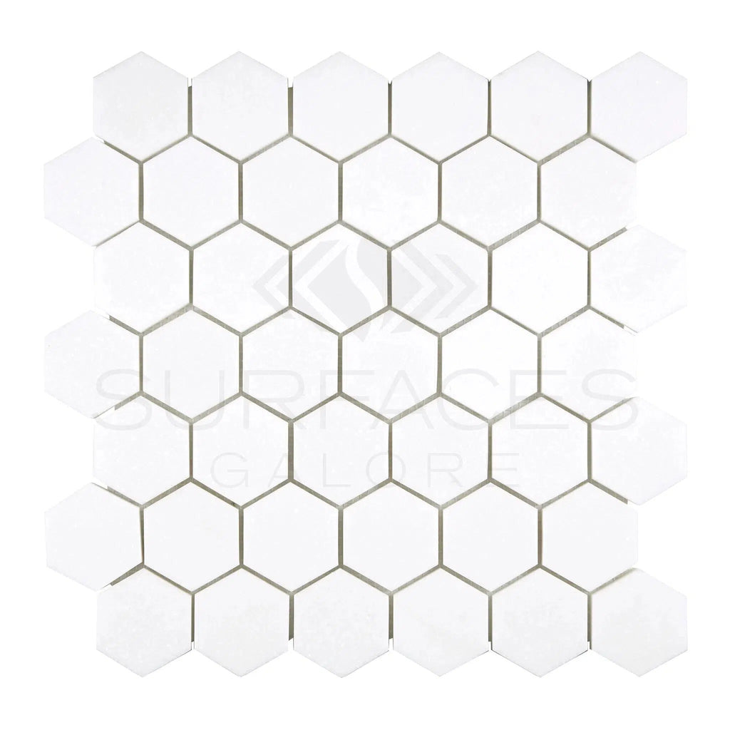 Thassos White 2" Hexagon Mosaic Marble Polished-Honed