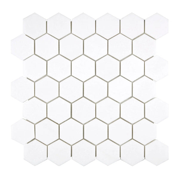 Thassos White 2" Hexagon Mosaic Marble Polished-Honed