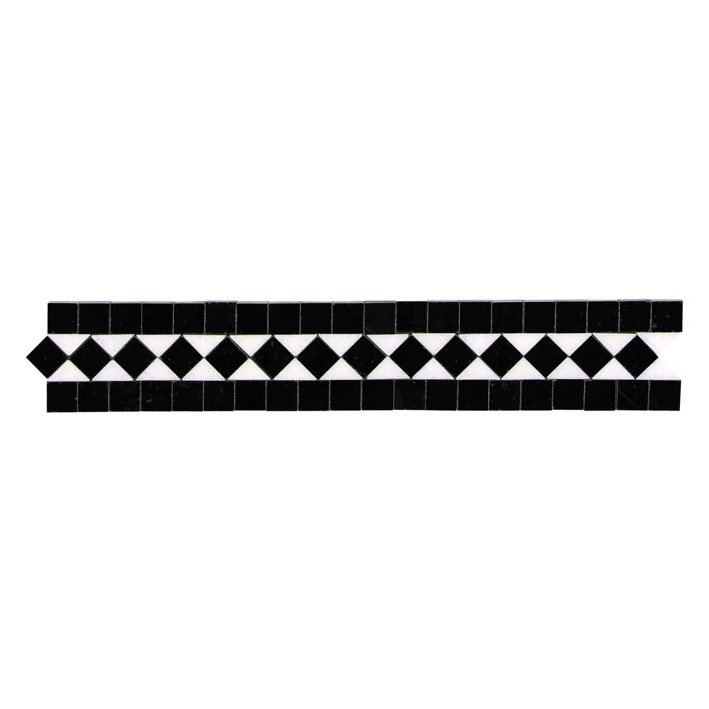 Thassos White 2X12 BIAS Border (w/ Black) Marble Polished-Honed