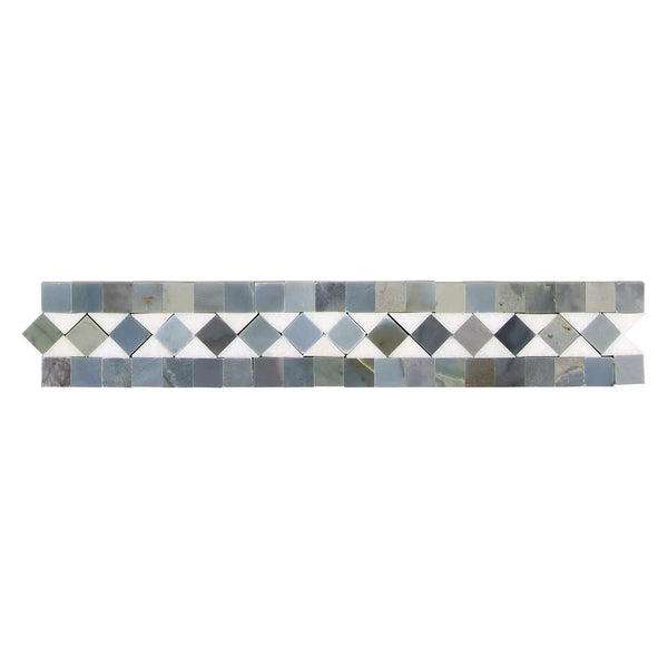 Thassos White 2X12 BIAS Border (w/ Blue-Gray) Marble Polished-Honed