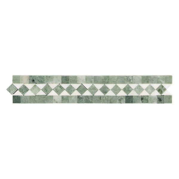 Thassos White 2X12 BIAS Border (w/ Ming-Green) Marble Polished-Honed