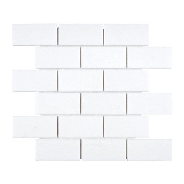 Thassos White 2X4 Straight-Edged Brick Mosaic Marble Polished-Honed