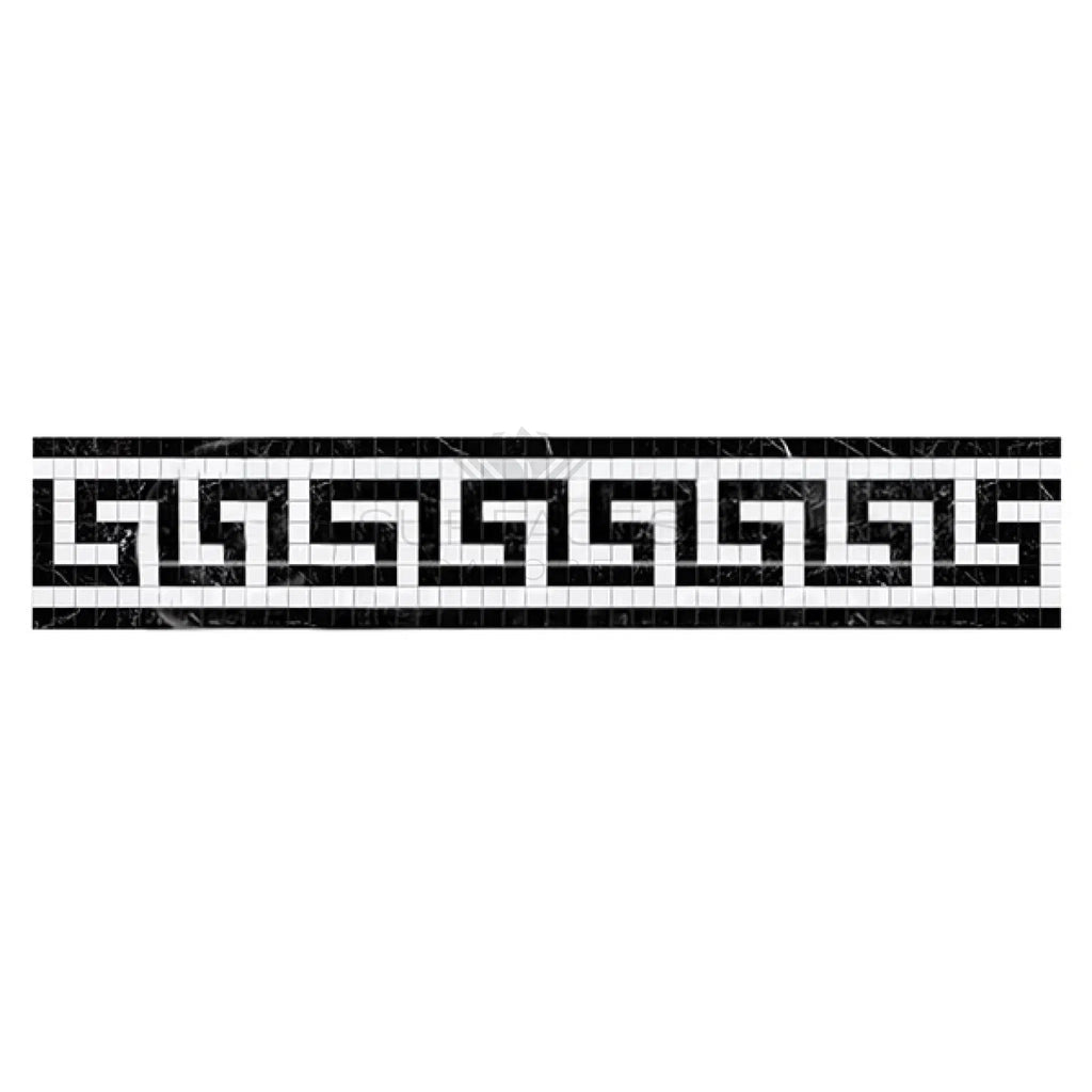 Thassos White 3 1/2X7 Greek Key Border (w/ Black) Marble Polished-Honed