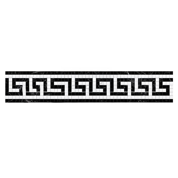 Thassos White 3 1/2X7 Greek Key Border (w/ Black) Marble Polished-Honed