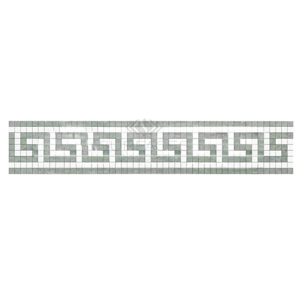 Thassos White 3 1/2X7 Greek Key Border (w/ Ming-Green) Marble Polished-Honed