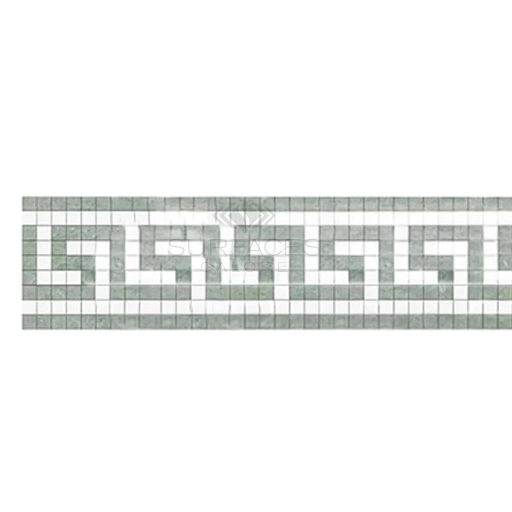 Thassos White 3 1/2X7 Greek Key Border (w/ Ming-Green) Marble Polished-Honed