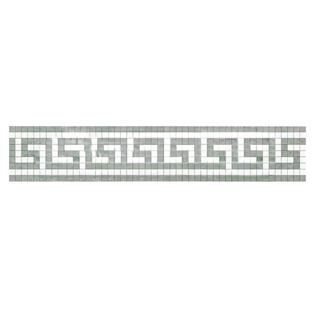 Thassos White 3 1/2X7 Greek Key Border (w/ Ming-Green) Marble Polished-Honed