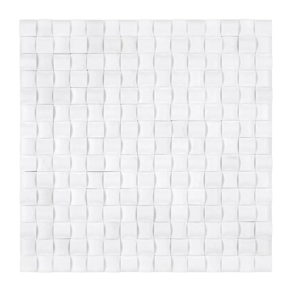 Thassos White 3-D Small-Bread Mosaic Marble Polished-Honed