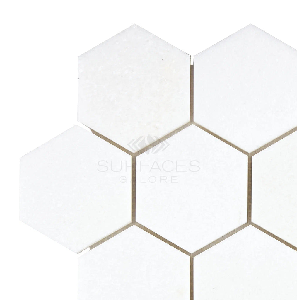 Thassos White 3" Hexagon Mosaic Marble Polished-Honed