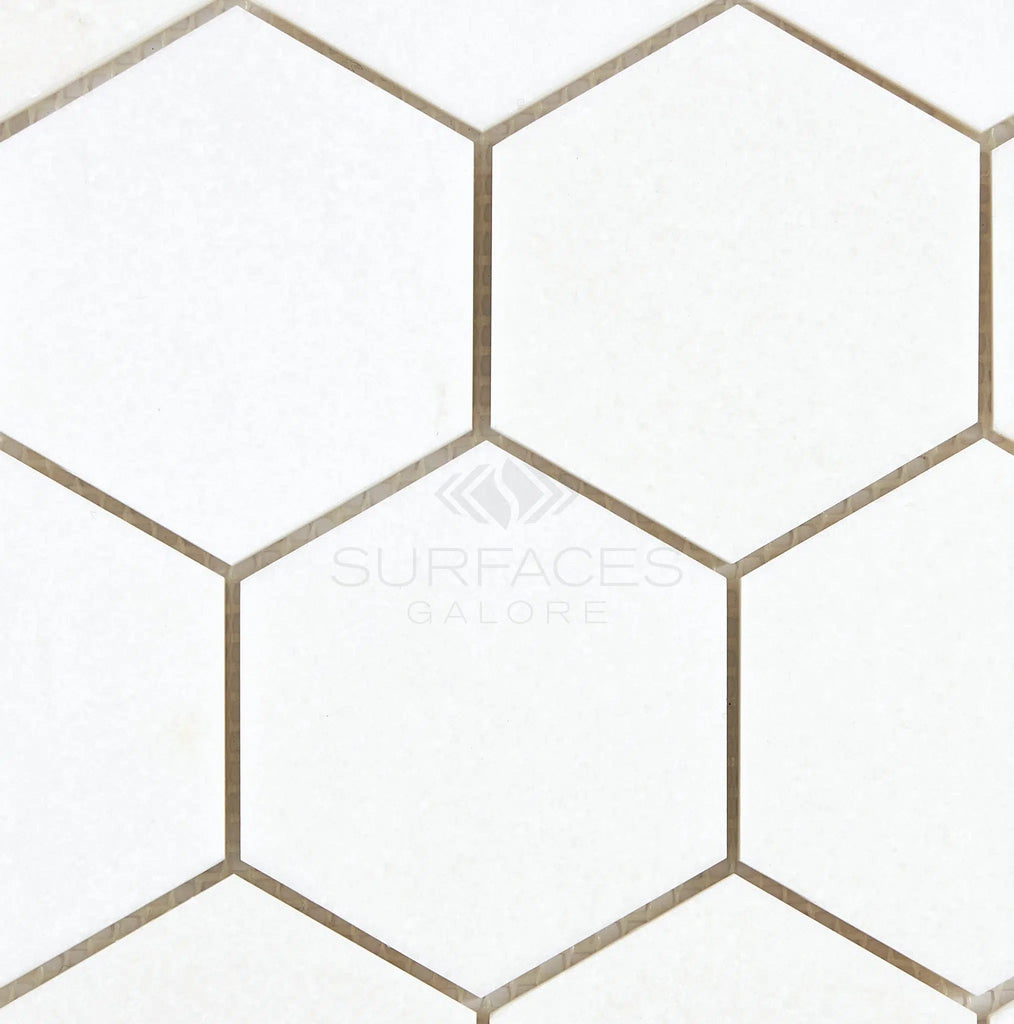 Thassos White 3" Hexagon Mosaic Marble Polished-Honed