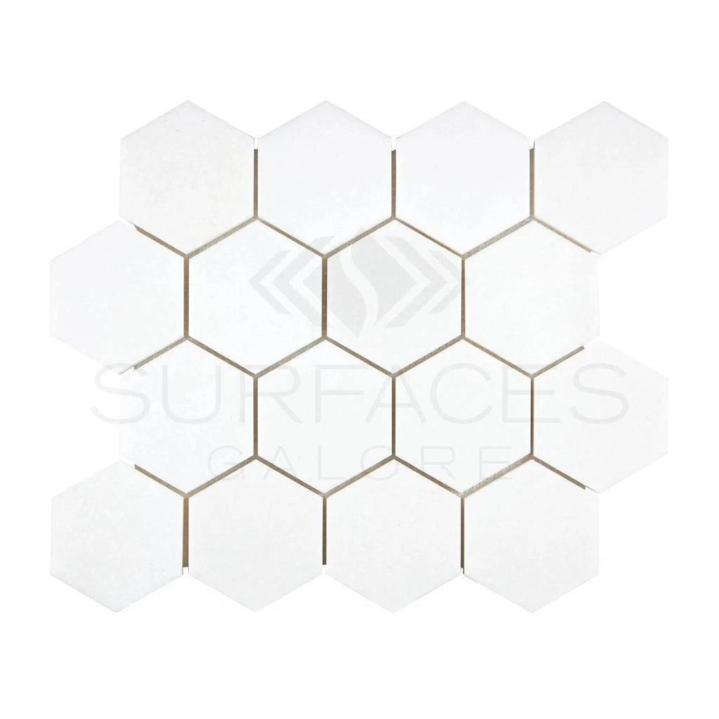 Thassos White 3" Hexagon Mosaic Marble Polished-Honed