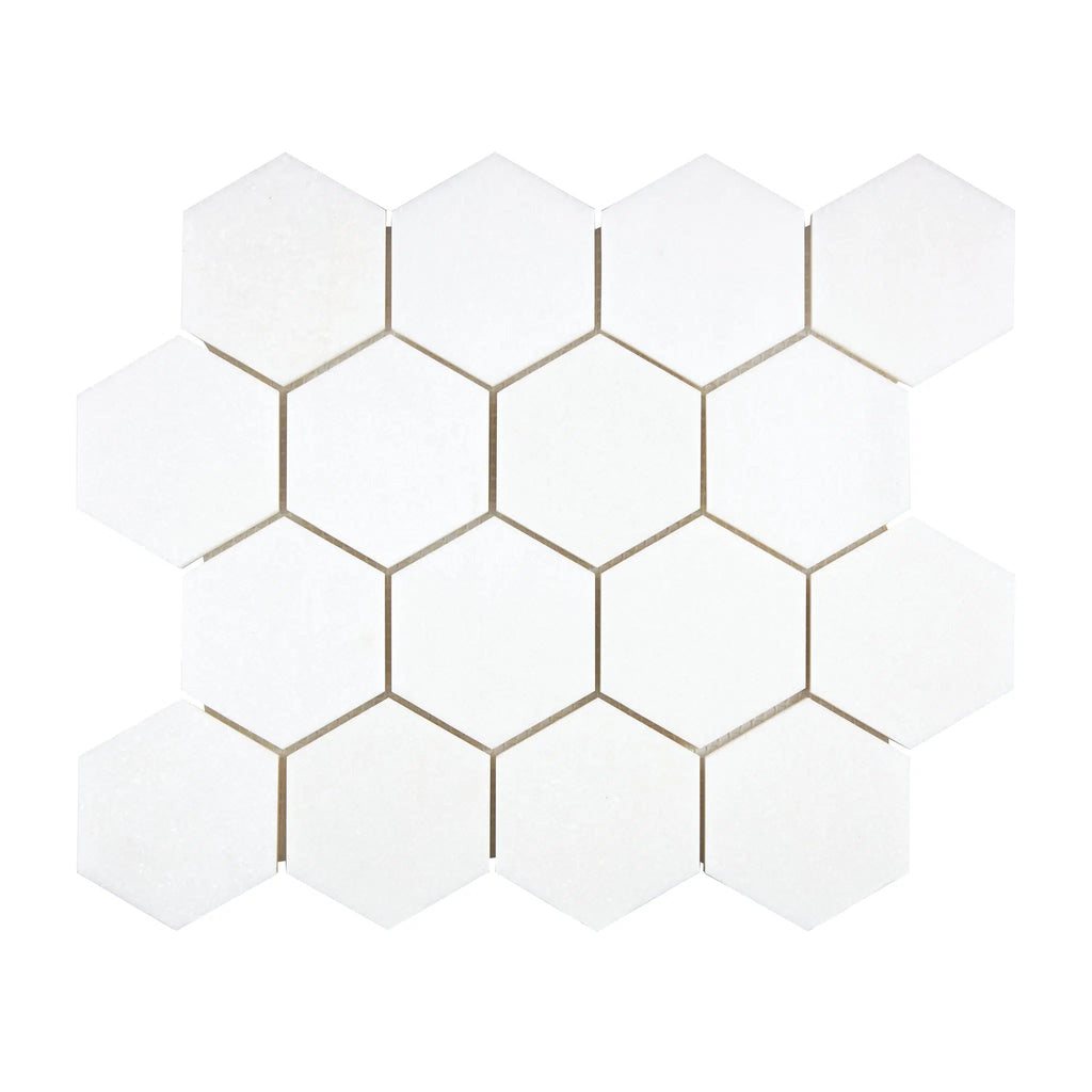 Thassos White 3" Hexagon Mosaic Marble Polished-Honed