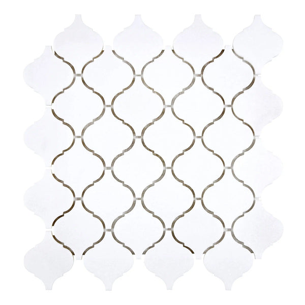 Thassos White 3 inch Lantern Mosaic (Arabesque/Moroccan/Baroque) Mosaic Marble Polished-Honed