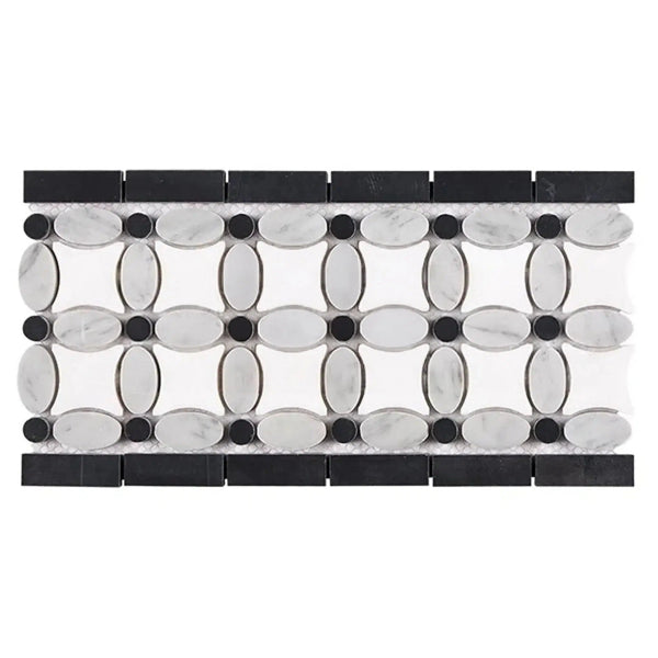 Thassos White 5 3/4X11 1/4 Florida Flower Border (Thassos+White Carrara(Oval)+Black (Dots) Marble Polished-Honed