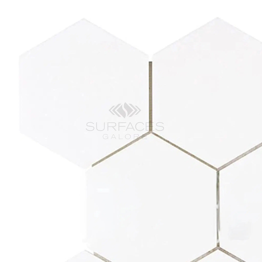 Thassos White 5" Hexagon Mosaic Marble Polished-Honed