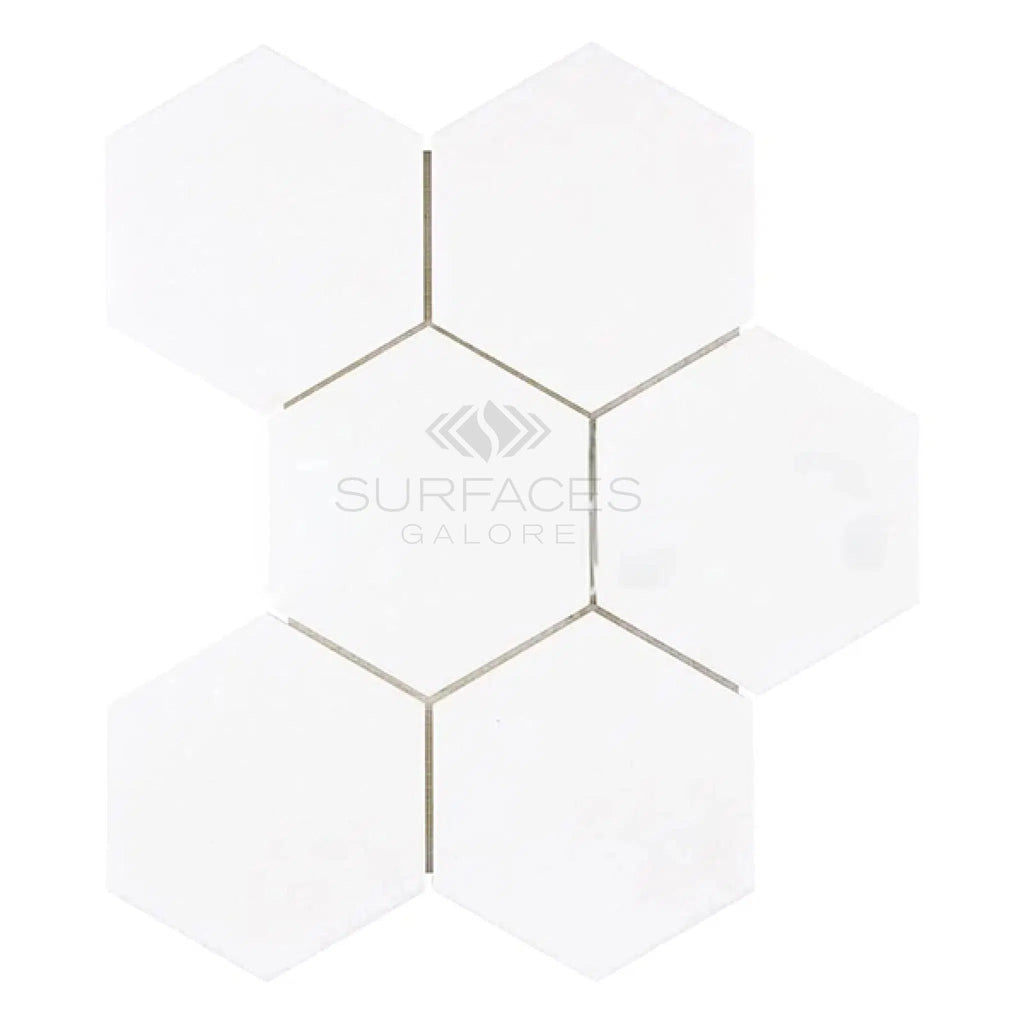 Thassos White 5" Hexagon Mosaic Marble Polished-Honed