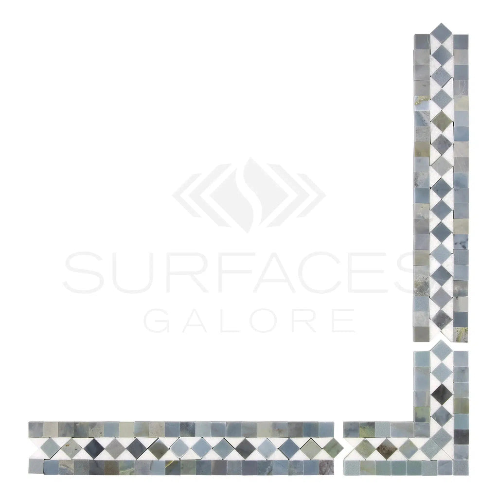 Thassos White BIAS Border Corner (w/ Blue-Gray) Marble Polished-Honed