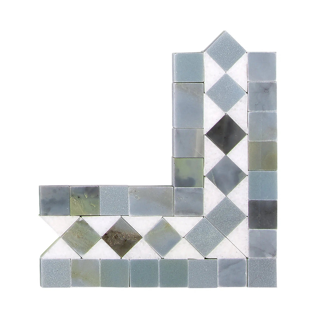 Thassos White BIAS Border Corner (w/ Blue-Gray) Marble Polished-Honed