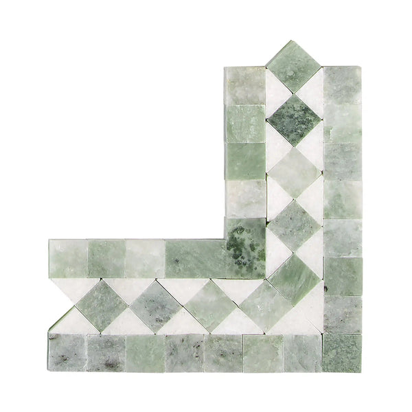 Thassos White BIAS Border Corner (w/ Ming-Green) Marble Polished-Honed