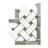 Thassos White Basketweave Border CORNER (w/ Blue-Gray) Marble Polished-Honed