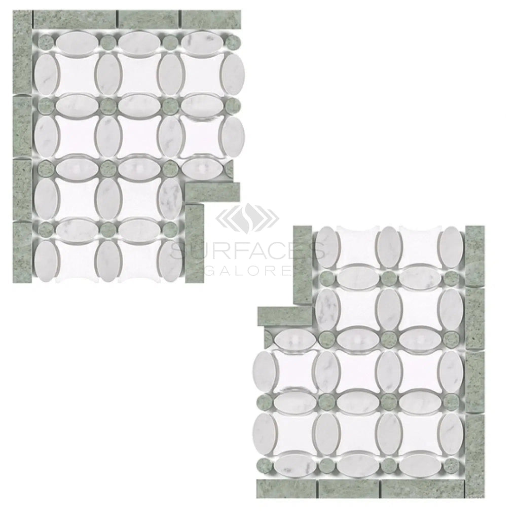 Thassos White Florida Flower Border CORNER (Ming-Green) Marble Polished-Honed