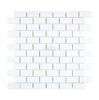 White rectangular Thassos White (Greek) 1X2 Brick Mosaic Marble Polished-Honed tiles arranged in a staggered brick pattern on a square sheet, with "SurfacesGalore" branded at the center.