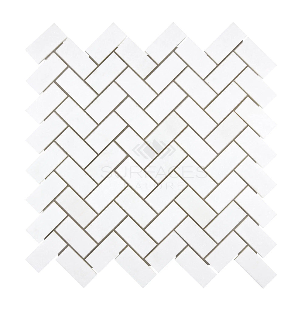 Thassos White (Greek) 1X2 Herringbone Mosaic Marble Polished-Honed