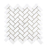 Thassos White (Greek) 1X2 Herringbone Mosaic Marble Polished-Honed tiles from SurfacesGalore, arranged in a herringbone pattern, form a square shape on an all-white background.