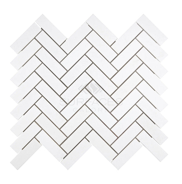 Thassos White (Greek) 1X3 Herringbone Mosaic Marble Polished-Honed