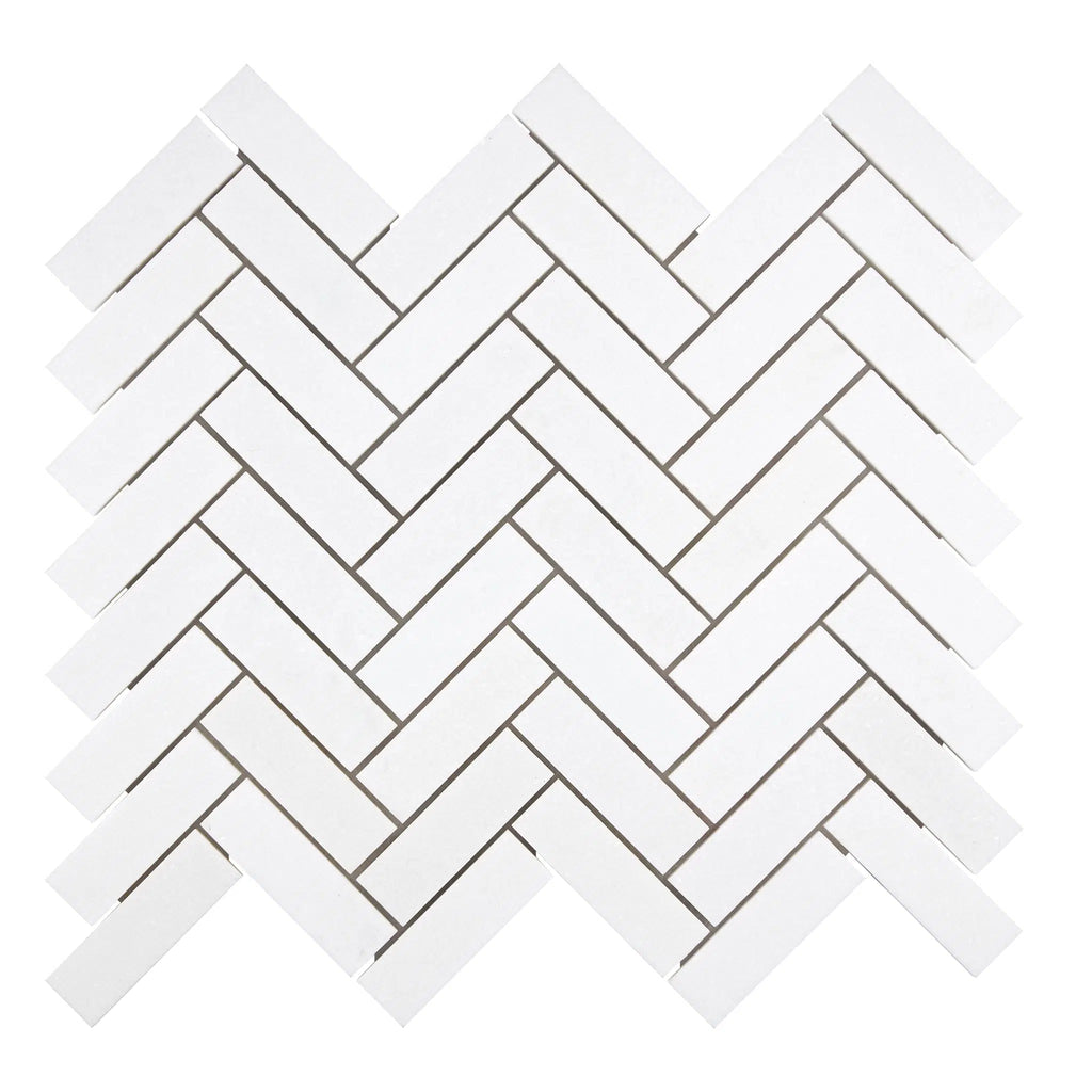 Thassos White (Greek) 1X3 Herringbone Mosaic Marble Polished-Honed