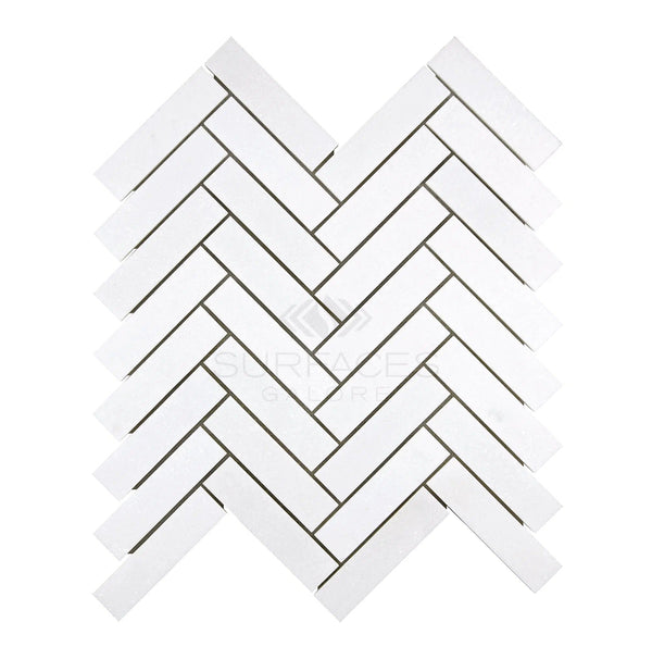 Thassos White (Greek) 1X4 Herringbone Mosaic Marble Polished-Honed