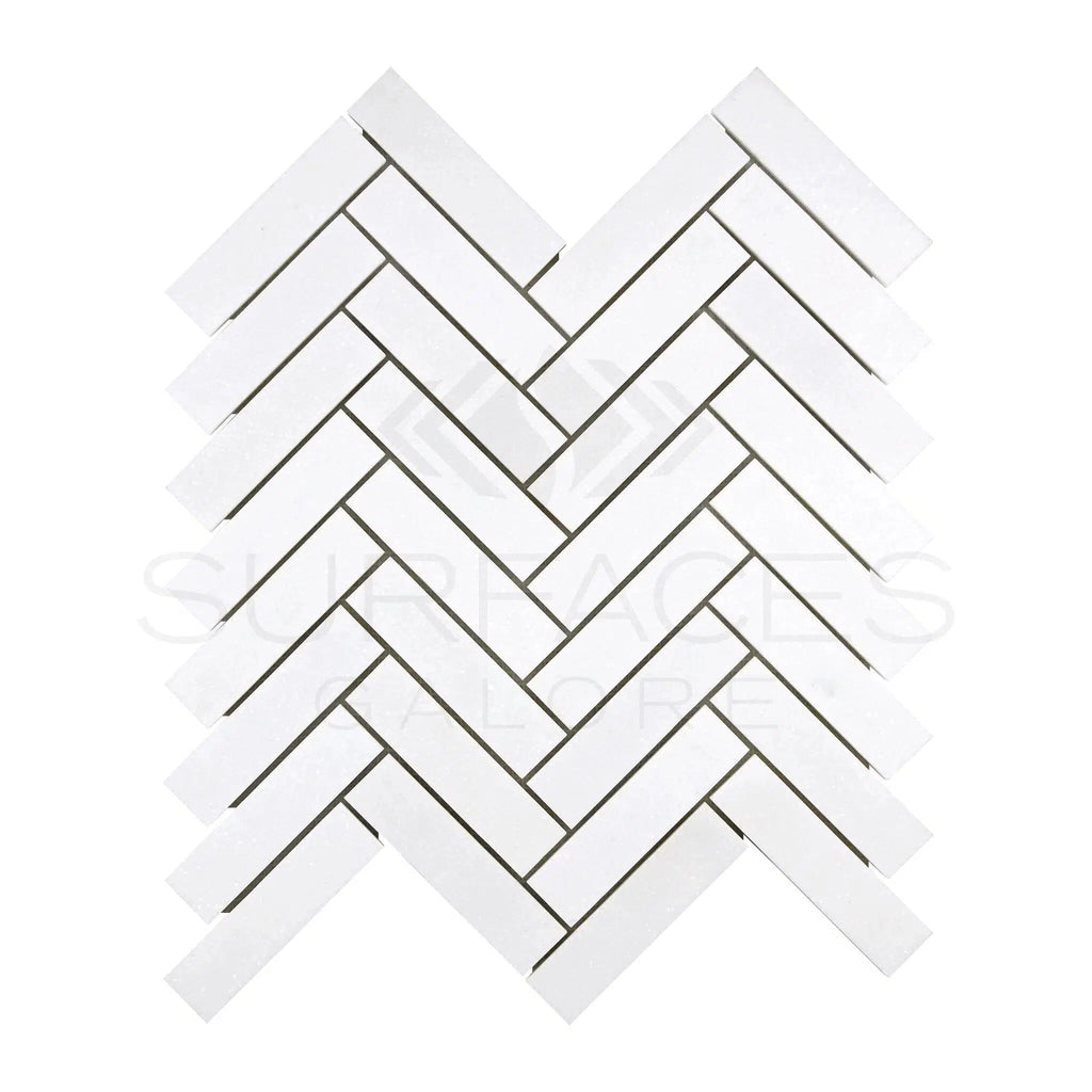 Thassos White (Greek) 1X4 Herringbone Mosaic Marble Polished - Honed - SurfacesGalorePolished