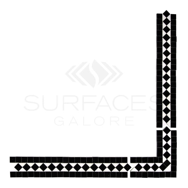 Thassos White (Greek) 2X12 BIAS Border (w/ Black) Marble Polished - Honed - SurfacesGalorePolished