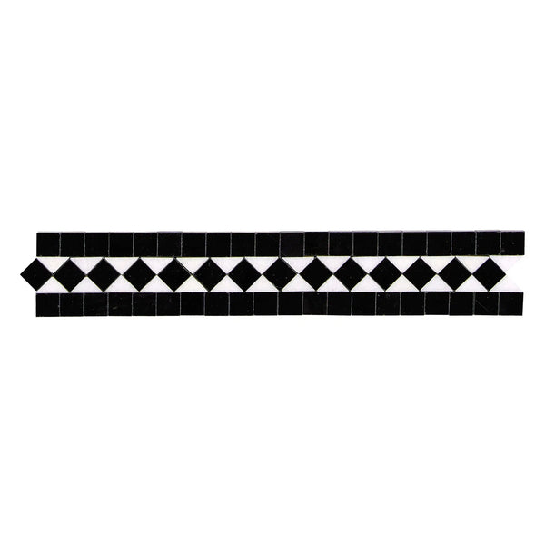 Thassos White (Greek) 2X12 BIAS Border (w/ Black) Marble Polished-Honed