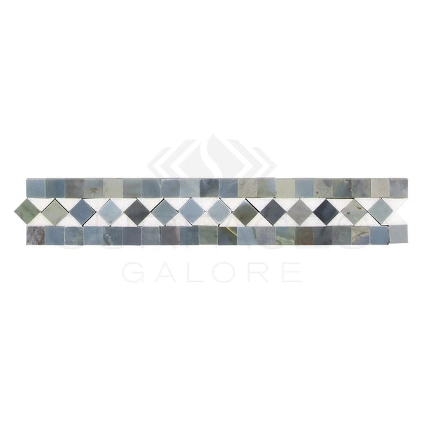 Thassos White (Greek) 2X12 BIAS Border (w/ Blue - Gray) Marble Polished - Honed - SurfacesGalorePolished