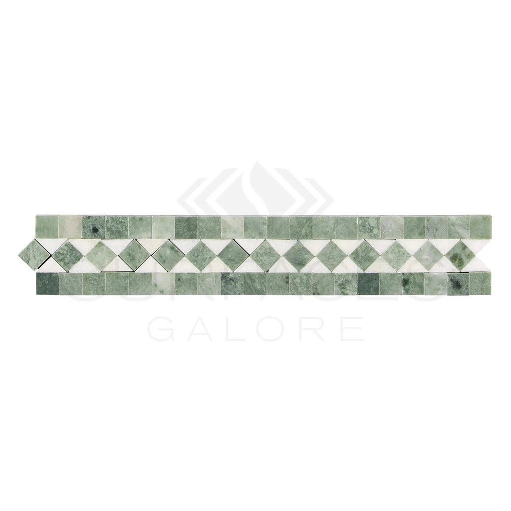 Thassos White (Greek) 2X12 BIAS Border (w/ Ming - Green) Marble Polished - Honed - SurfacesGalorePolished