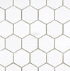 Thassos White (Greek) 2X2 Hexagon Mosaic Marble Polished-Honed tiles with thin gray grout lines, featuring a subtle "SurfacesGalore" watermark in the center.