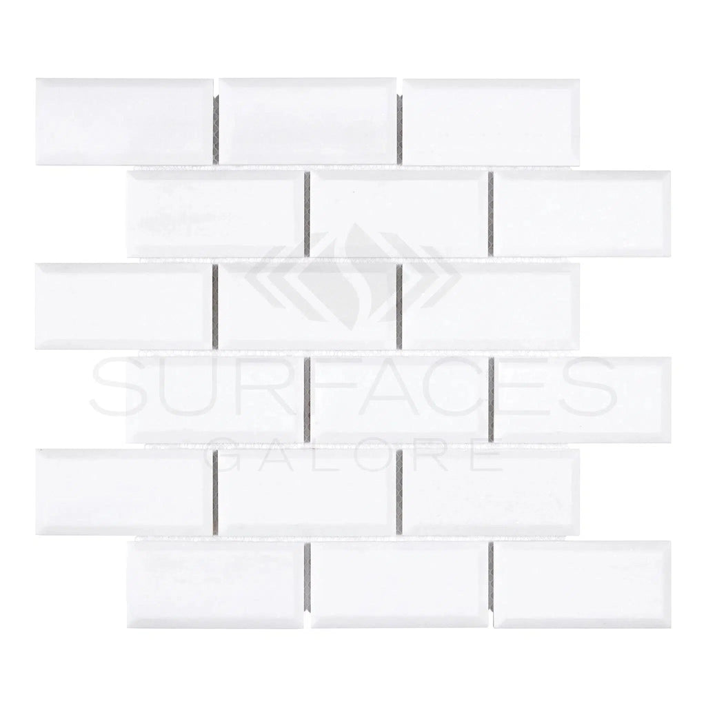 Thassos White (Greek) 2X4 Deep - Beveled Brick Mosaic Marble Polished - Honed - SurfacesGalorePolished