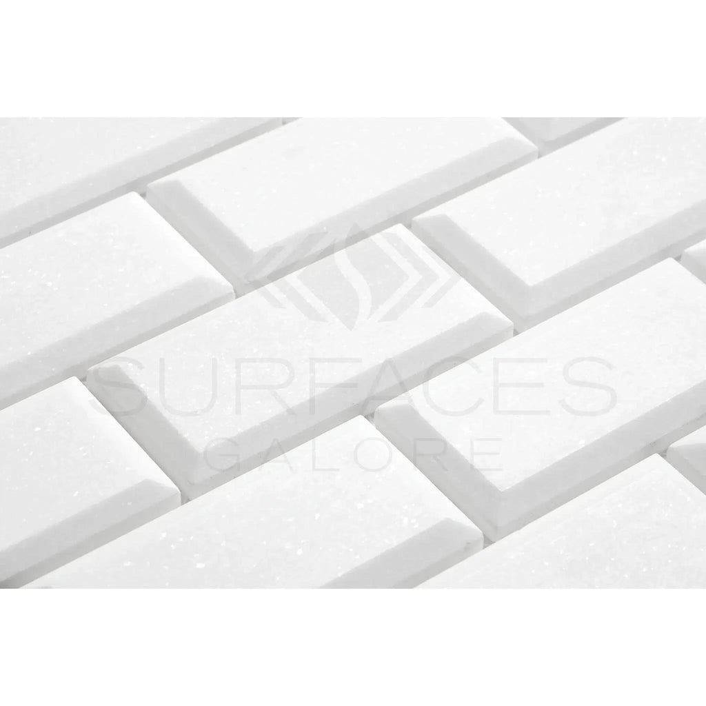 Thassos White (Greek) 2X4 Deep - Beveled Brick Mosaic Marble Polished - Honed - SurfacesGalorePolished