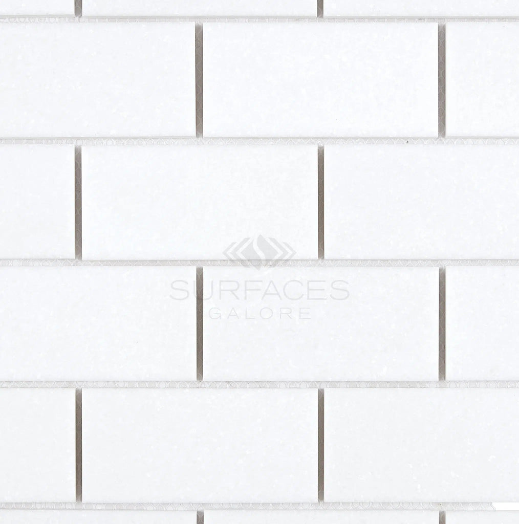 Thassos White (Greek) 2X4 Straight-Edged Brick Mosaic Marble Polished-Honed