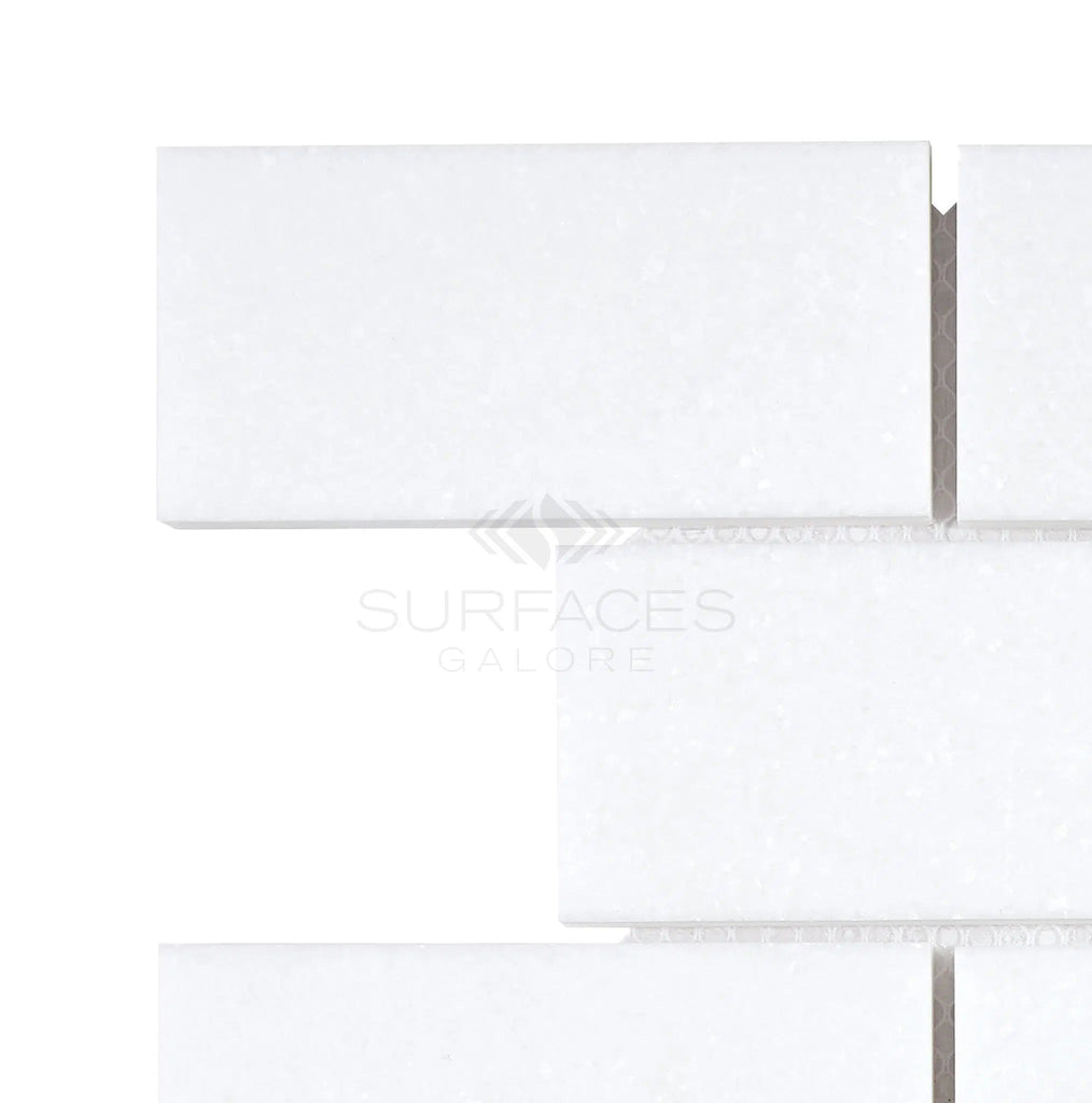 Thassos White (Greek) 2X4 Straight-Edged Brick Mosaic Marble Polished-Honed