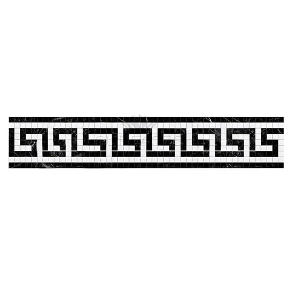 Thassos White (Greek) 3 1/2X7 Greek Key Border (w/ Black) Marble Polished - Honed - SurfacesGalorePolished