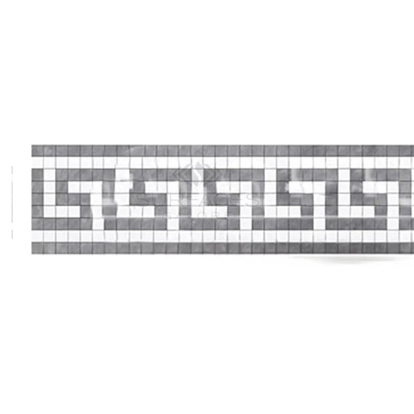 Thassos White (Greek) 3 1/2X7 Greek Key Border (w/ Blue - Gray) Marble Polished - Honed - SurfacesGalorePolished