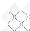 SurfacesGalore's Thassos White (Greek) 3 inch Lantern Mosaic (Arabesque/Moroccan/Baroque) Marble tiles form a repeating, ornate pattern with a polished-honed finish.