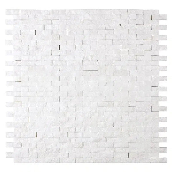 Thassos White (Greek) 3/8X1 Mini - Brick Mosaic Marble Split - Faced - SurfacesGalore